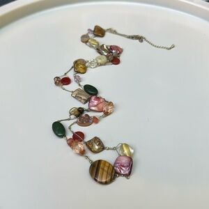 Lia Sophia MAGGIE 38" Long Gold Tone Chain Necklace Natural Shell Stone Beads